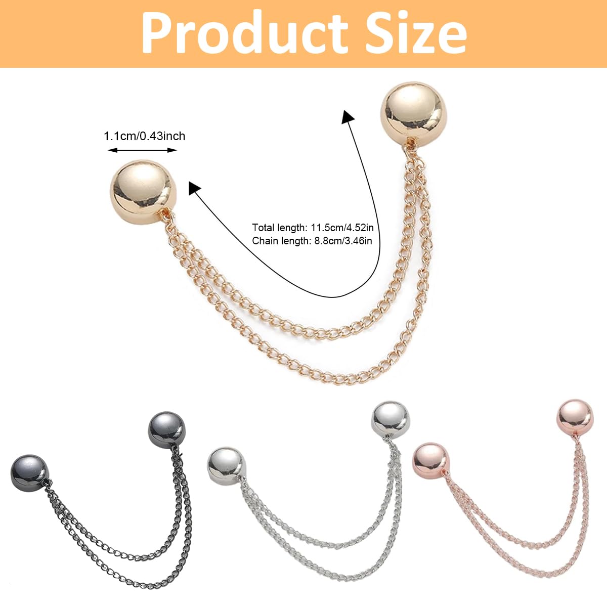 HASTHIP® 4Pcs Magnetic Clothing Clip, Metal Pinless Brooch Clothes Hijab Magnets Chain, Magnetic Cuff Holder, Multi-Purpose Pant Buttons Clips for Shirts, Blazer, Trousers (4 Colors)