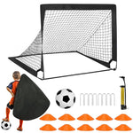 HASTHIP® Football Goal Net Kit for Kids, Football Training Goal Target Net with Inflatable Soccer Ball, Inflator Pump, Ground Stakes, Training Cones, Black Training Cone Marker 47x37x35 Inch