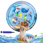 HASTHIP® Tapete de Agua para Gatos,Alfombra Sensorial Interactiva con Bomba de Aire,Cama Refrescante Antirrayas PVC Grueso con Ornamentos Peces Juego Portátil para Interior/Exterior