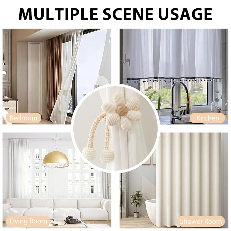 HASTHIP Curtain Ties 4PCS for Bedroom and Living Room featuring Elegant Flower Charm | Decorative Rope Clips