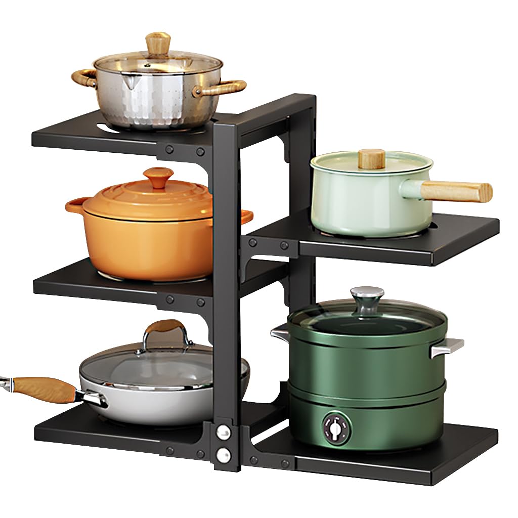 HASTHIP Pot and Pan Organizer Rack for Kitchen with 5 Detachable Shelves 51x22.6x43cm Black