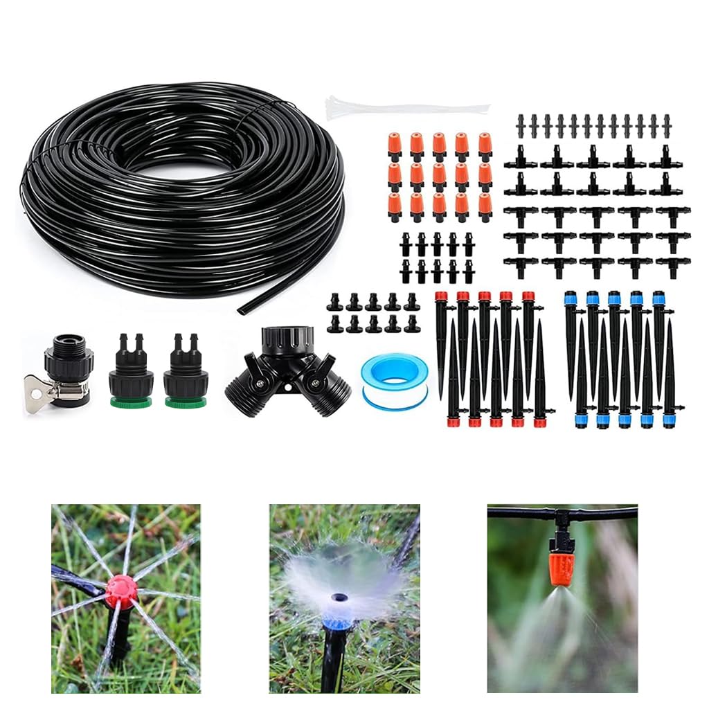 HASTHIP Slow Drip Irrigation System Kit for Gardens with 98ft Hose and 3 Sprinkler Types