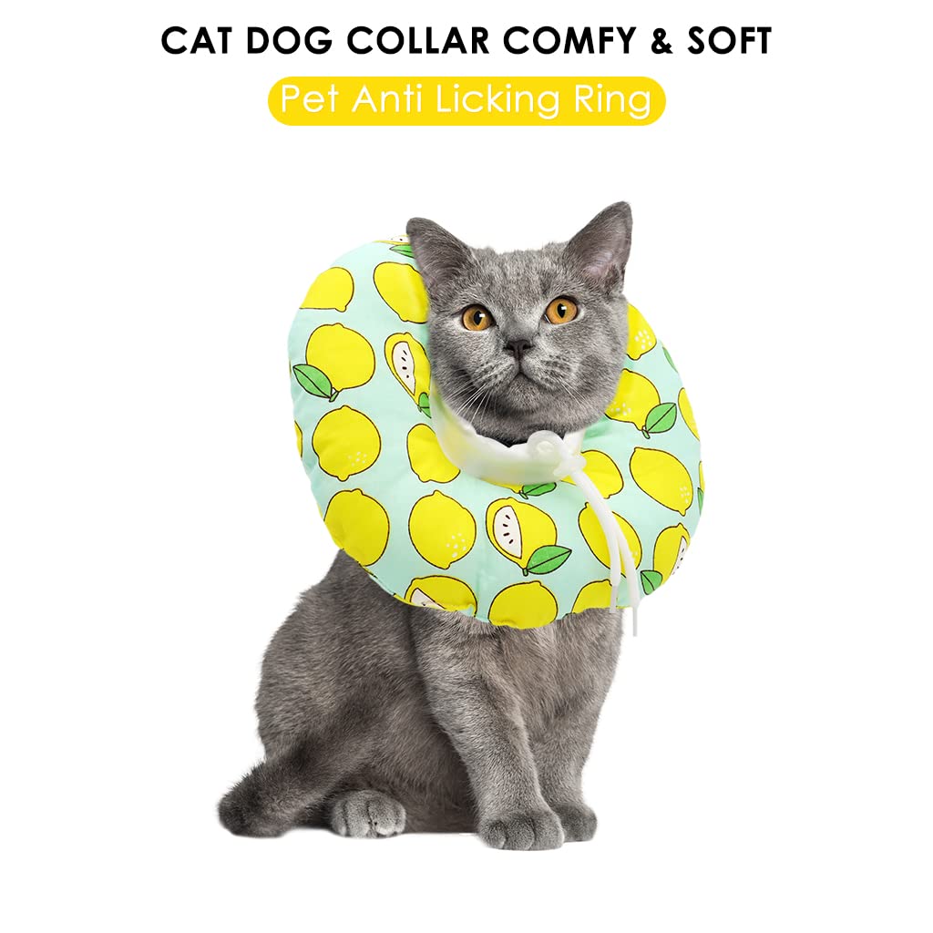 Qpets® Cat Cone Collar Comfy & Soft Stuffed PP Cotton Adjustable Size Machine Washable, After Surgery for Anti-Licking Dog Cone Collar,Surgery Recovery Collar for Pet (S :12-22cm)