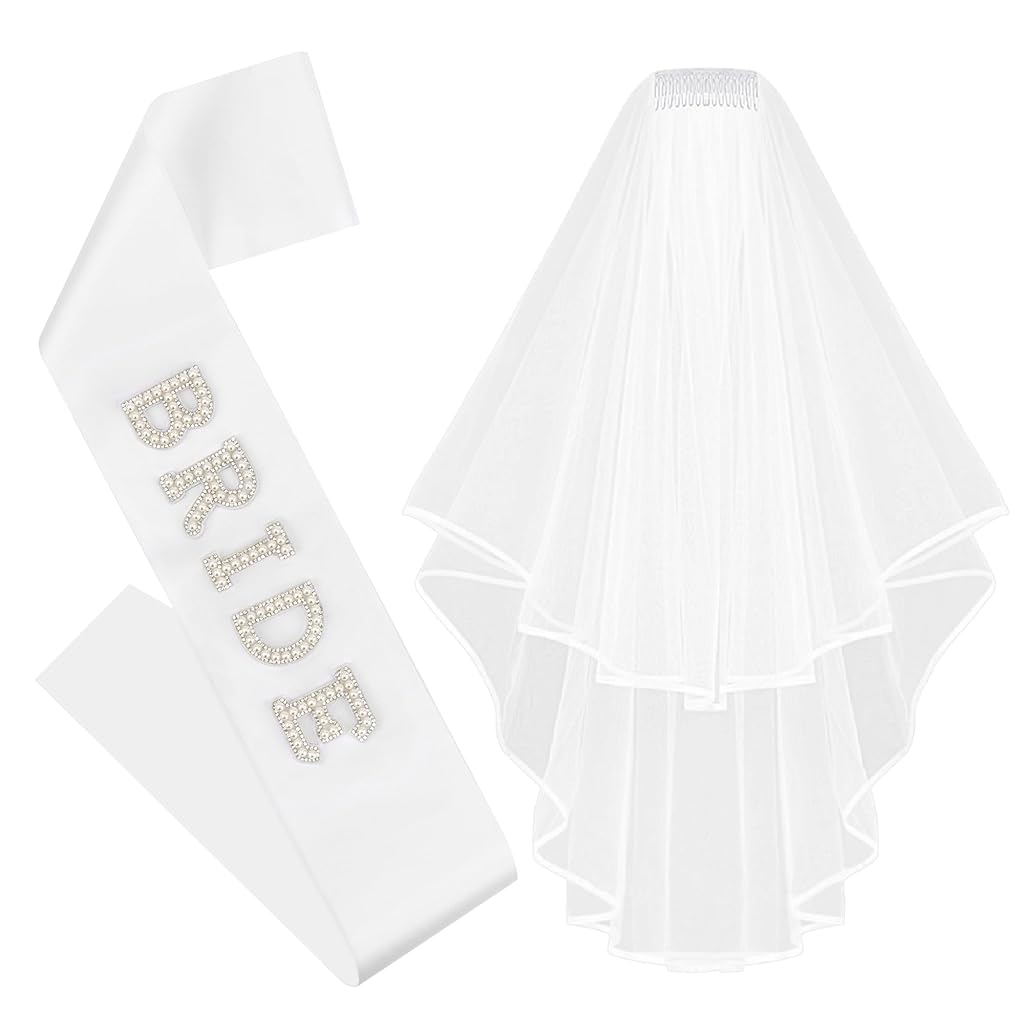 HASTHIP® Snow Bride to Be Sash and White Veil Set