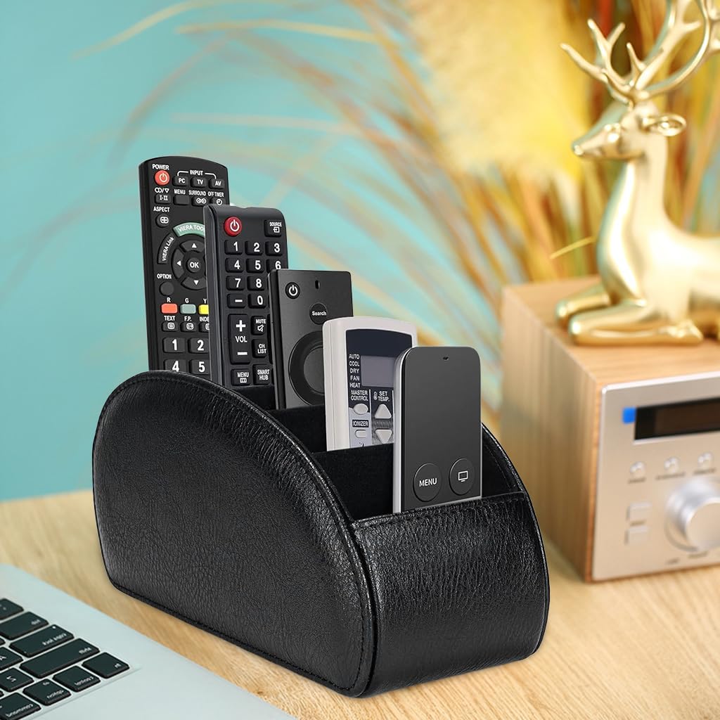 HASTHIP Desk Organizer for Living Room and Office featuring Open 5 Compartment PU Leather Design