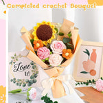 Crochet Flowers Bouquet Completed Handmade Crochet Sunflower Roses Desk Decorative Flower BouquetBox Packed Handmade Corchet Flower Bouquet Gift for Mother, Mother's Day Gift