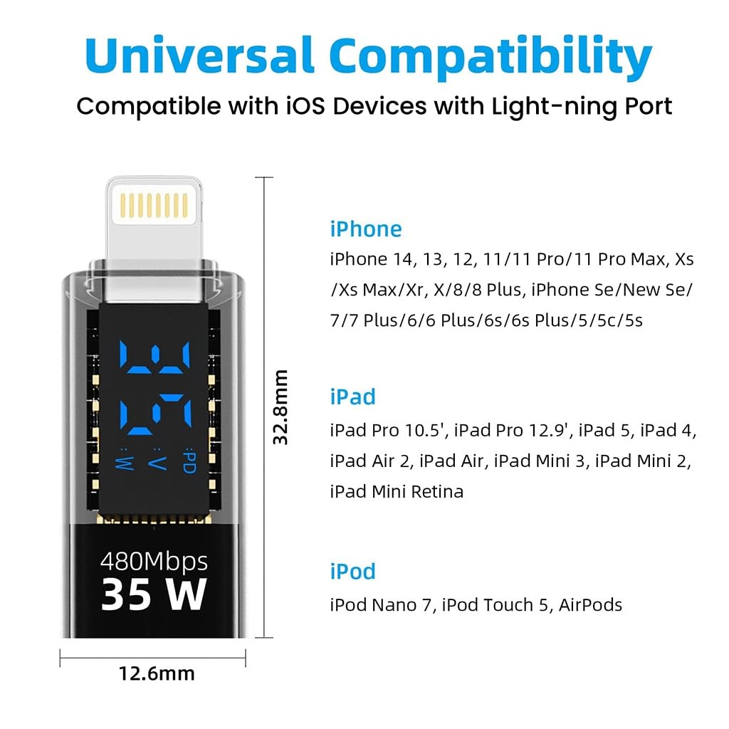 USB C to Light-ning to Adapter with LED Display,