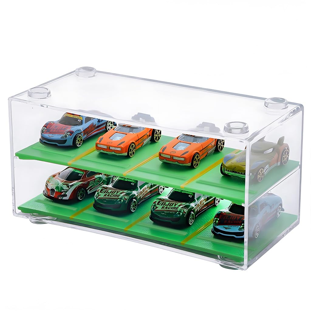 HASTHIP Car Models Display Case for 1:64 Racing Cars with 2 Tiers and 8 Compartments | Stackable Acrylic Dustproof Organizer