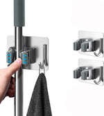 HASTHIP Broom Holder Wall Mounted for Bathroom and Kitchen with Adhesive Mount | 2 Pcs SUS304 Stainless Steel Mop Rack for Handles up to 2.8 cm