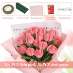 HASTHIP DIY Flower Making Kit for Crafting 15 Tulip Bouquet with Plush Wrapped Wire | Pink Silk Petals for Handmade Gift