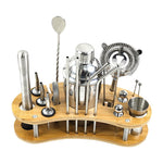 HASTHIP® Set de Coctelera Profesional de 19 Piezas,Kit Bartender con Soporte Bambú,Herramientas Acero Inoxidable 550ml para Preparar Cócteles en Casa y Bar