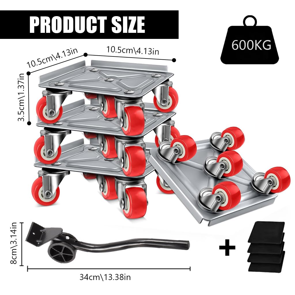 HASTHIP Furniture Lifter Mover Set for Heavy Appliances with 5 Wheel Design and Carbon Steel Pry Bar | 600kg Capacity
