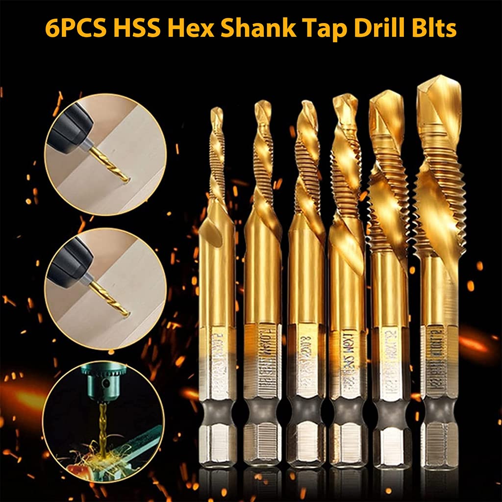 HASTHIP Drill Tap Bit Set for Metal | 7 Pcs M3-M10 with 1/4 in Hex Shank and HSS 4341
