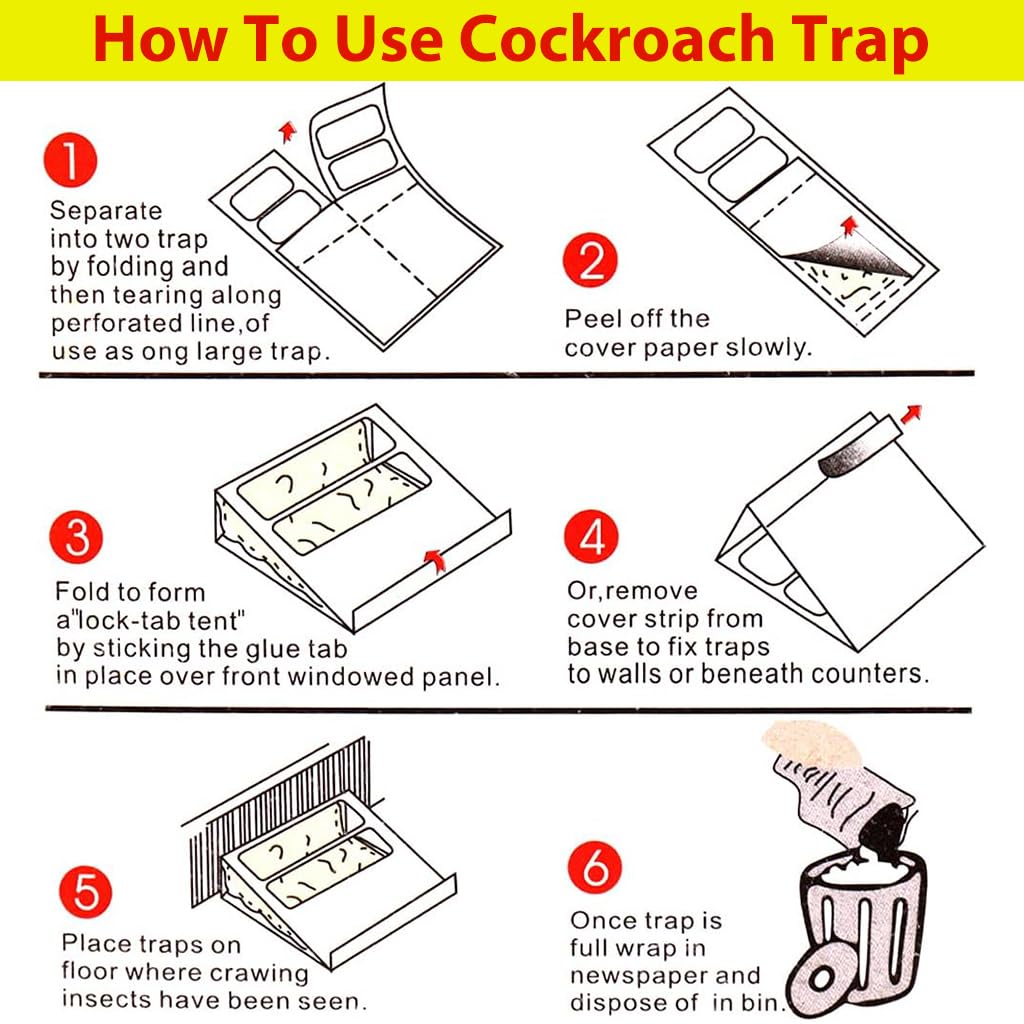 HASTHIP Glue Trap for Cockroaches with Ultra Strong Pre-glued Adhesive, 6 Count | Child and Pet Friendly Fold-up Design