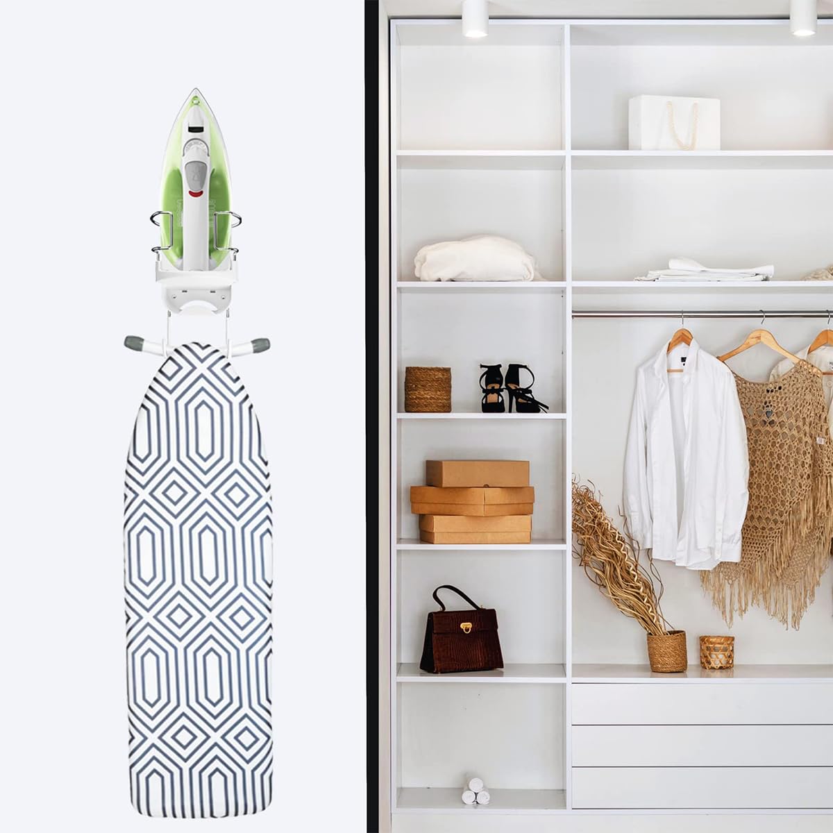 HASTHIP Wall Mount Iron Board Hanger for Laundry Room with Removable Hooks | 2 PCS Durable Plastic and Metal Organizer