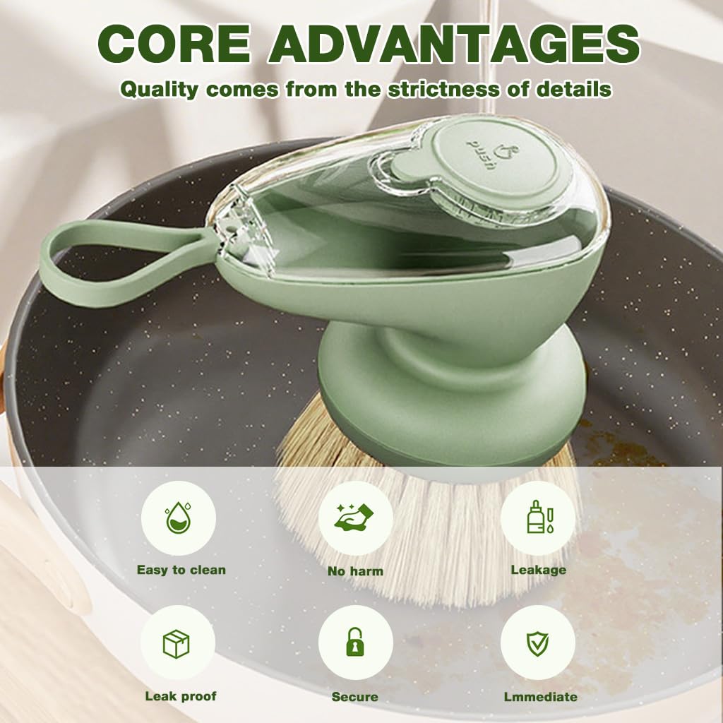 HASTHIP Kitchen Cleaner Brush with Built-in Cleanser Dispenser and Natural Sisal Bristles | Press-to-Dispense Scrub Tool for Dishes and Bowls