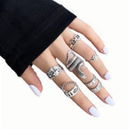 HASTHIP® Conjunto de anillos góticos punk, anillos de cadena vintage para los dedos