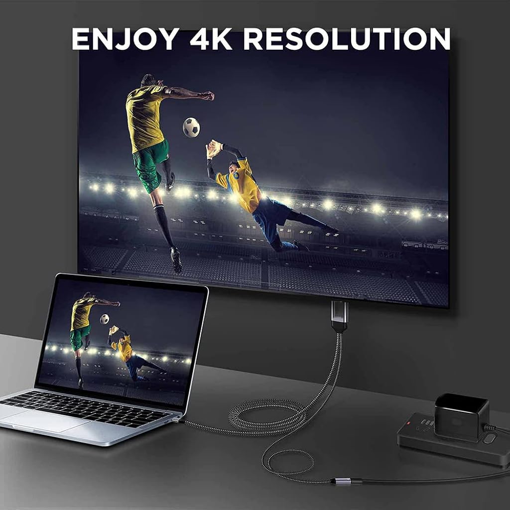 HASTHIP® USB C to HDMI Cable 6FT,4K@30Hz USB C to HDMI Adapter with 60W PD Charging,HDR High-Speed Compatible with MacBook Pro/Air Samsung Galaxy S23/S22/S10/S9 Switch Dell XPS LG More