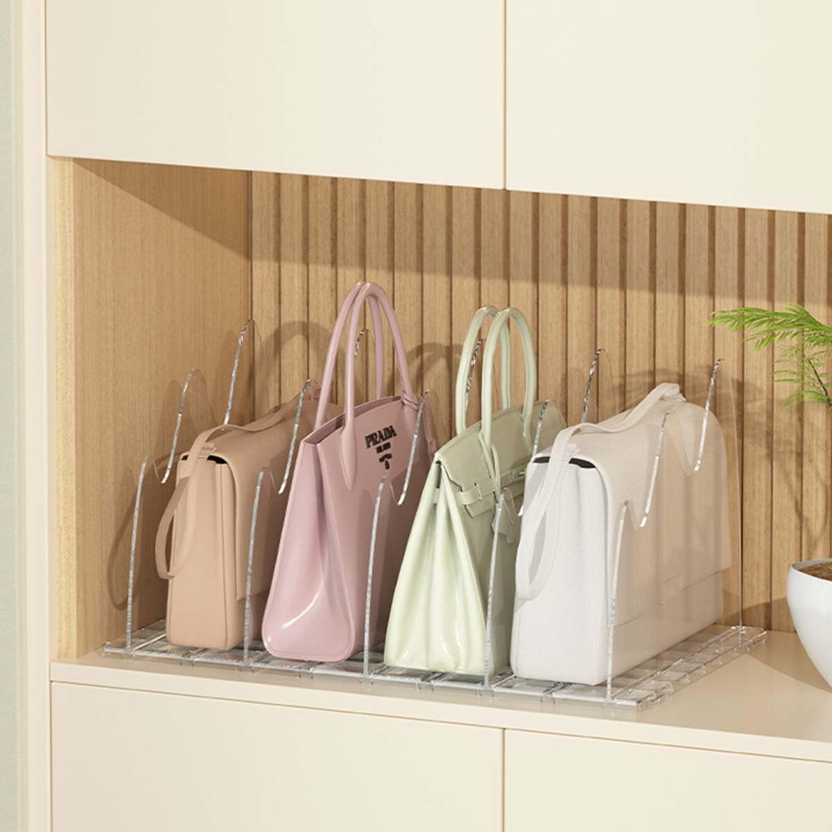 HASTHIP Purse Organizer for Closet with 4 Compartments and Clear Acrylic Divider | 2PCS Set