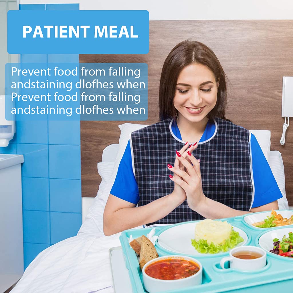 HASTHIP® Adult Washable Dining Bibs For Elderly, Patients, Disabled - Waterproof, Reusable, Anti-Oil, Spill Protector Clothing Cover, Large Size 78x44cm, Easy Clean, Blue and Red (2 Pack)