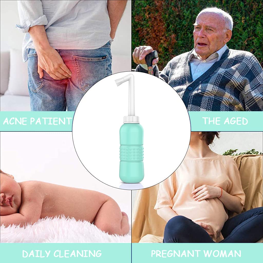 Portable Jet Spray For Toilet, 450ML Antislip Strong Spray Portable Bidet, Travel Bidet With Longer Bottle Rod For Personal Hygiene, Postpartum Essentials, Hemmoroid Treatment, Baby Wash Green