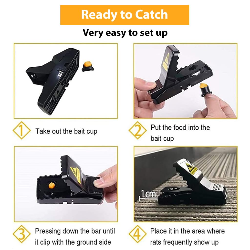 HASTHIP Rat Traps for Indoor and Outdoor Use with Ultra Fast Trigger | 4Pcs 14×7.5×7.3cm Reusable ABS Design