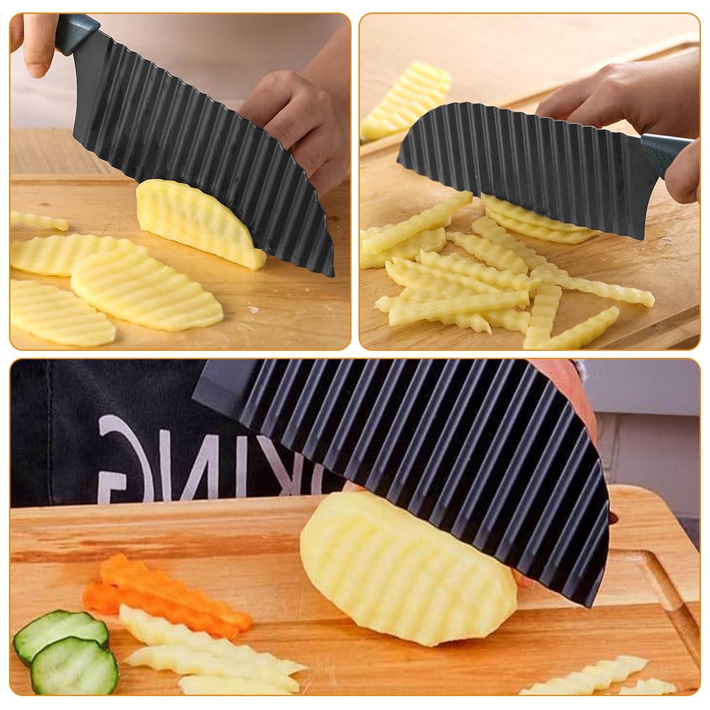 HASTHIP Crinkle Cutter Knife Set for Potatoes and Vegetables with Ergonomic Handle | 3 PCS Stainless Steel Wave Blade