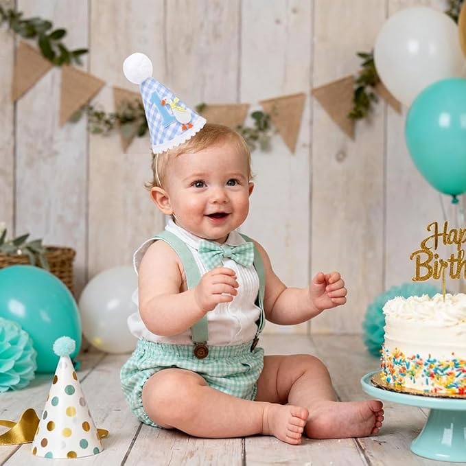 HASTHIP® One Funny Goose birthday hat cotton plush birthday cap with soft pom pom charm design adjustable crowns for girls small caps for soft s baby crown girls 1 year gift