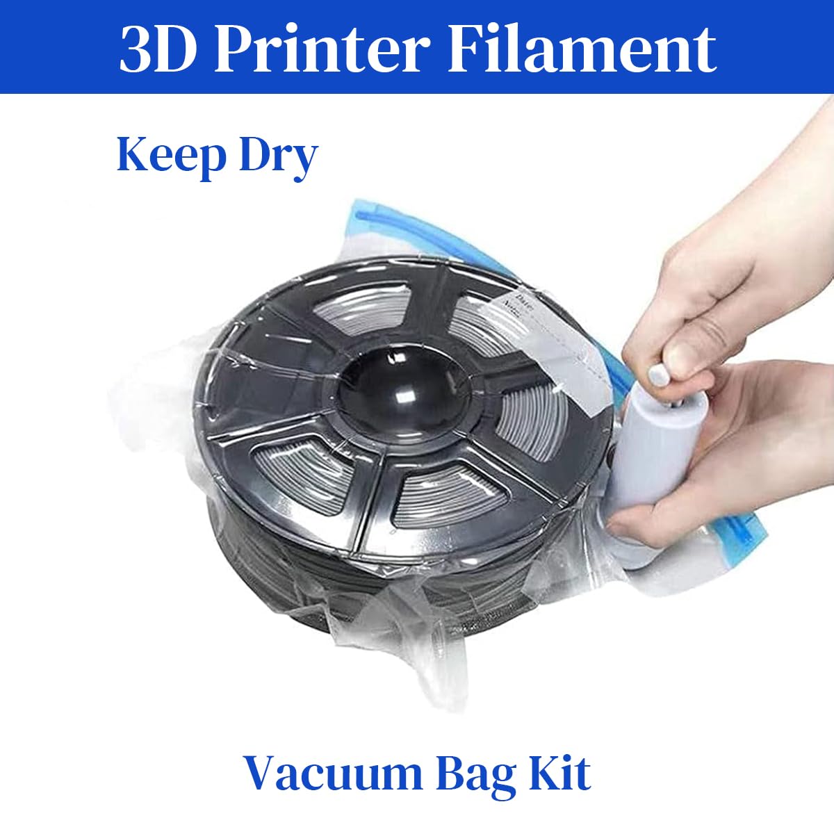 HASTHIP® 10Pcs 3D Printer Filament Vacuum Storage Bags with Manual Air Pump & 4 Seal Clips, Airtight Double Seal, Filament Vacuum Bag Keep Dry Avoid Consumable Moisture for 3D Printer Parts, 30x34cm