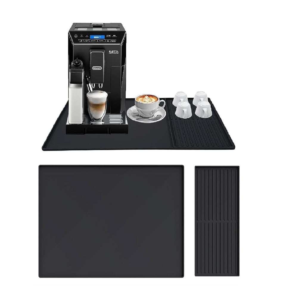 HASTHIP® Large Silicone Mat Under Coffee Machines 40x60cm with Raised Edges Stackable 19x40cm,Multi-Functional Base Mat,Nonstick Heat Resistant Coffee Bar for Countertop Dish Drying