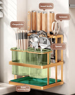HASTHIP Kitchen Organizer Rack for Countertop and Wall Mounting with Dual Cutlery Cases | 20x15x22cm Carbon Steel Golden Finish