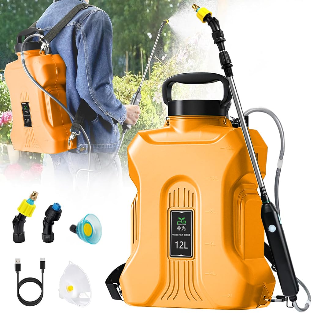 HASTHIP® 12L Water Sprayer Portable Electric Sprayer with Handle & Shoulder Strap 26-36 inches Retractable Sprayer Pipe Rechargeable Electric Sprayer for Watering, Pest Control, Disinfection