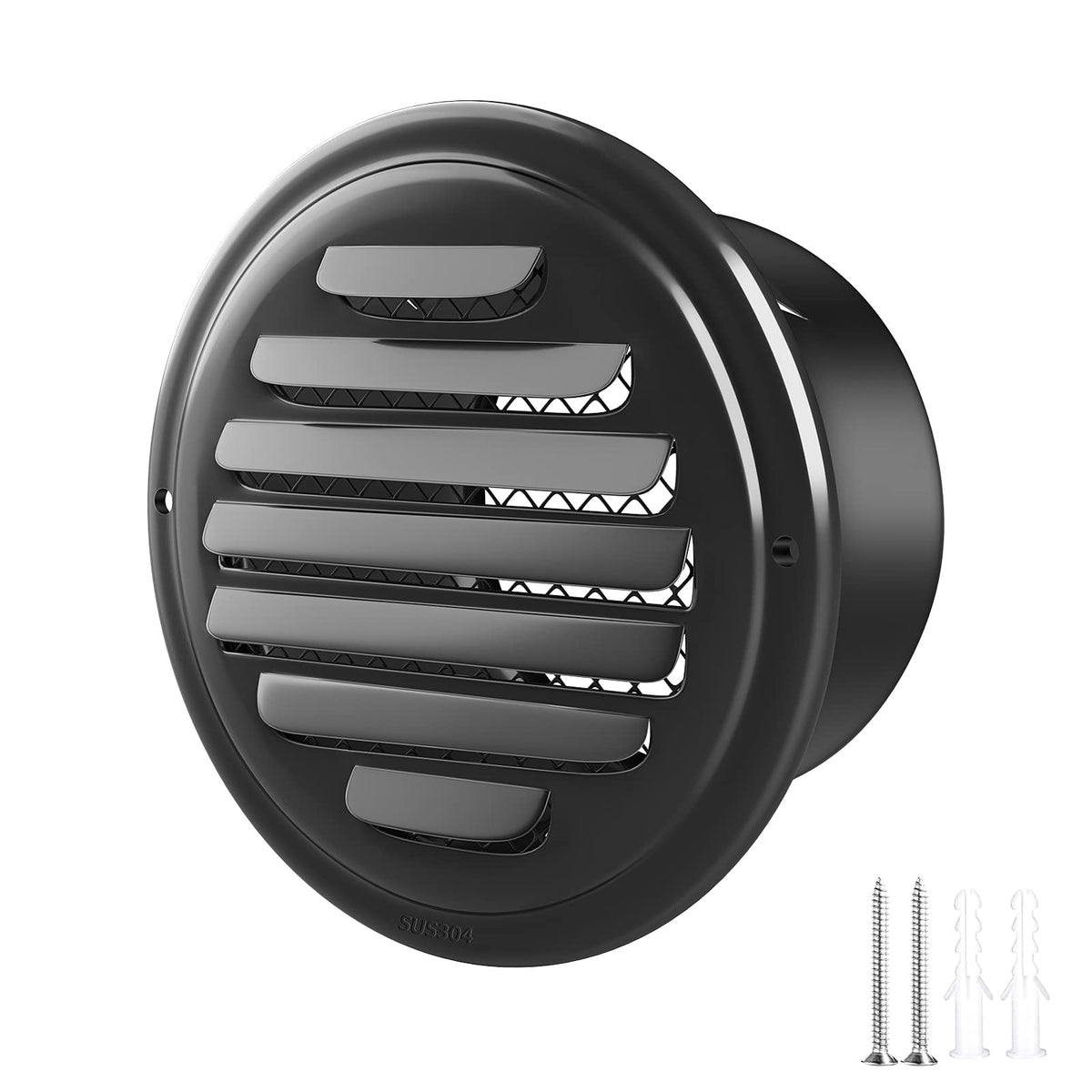 HASTHIP® 5.9inch Vent Cover - Round Soffit Vent Cover 304 Stainless Steel Air Vents Wall Covers Louvered Grille Covers Air Vents Outlet with Built-in Fine Mesh for Bathroom, Kitchen, Indoor Outdoor