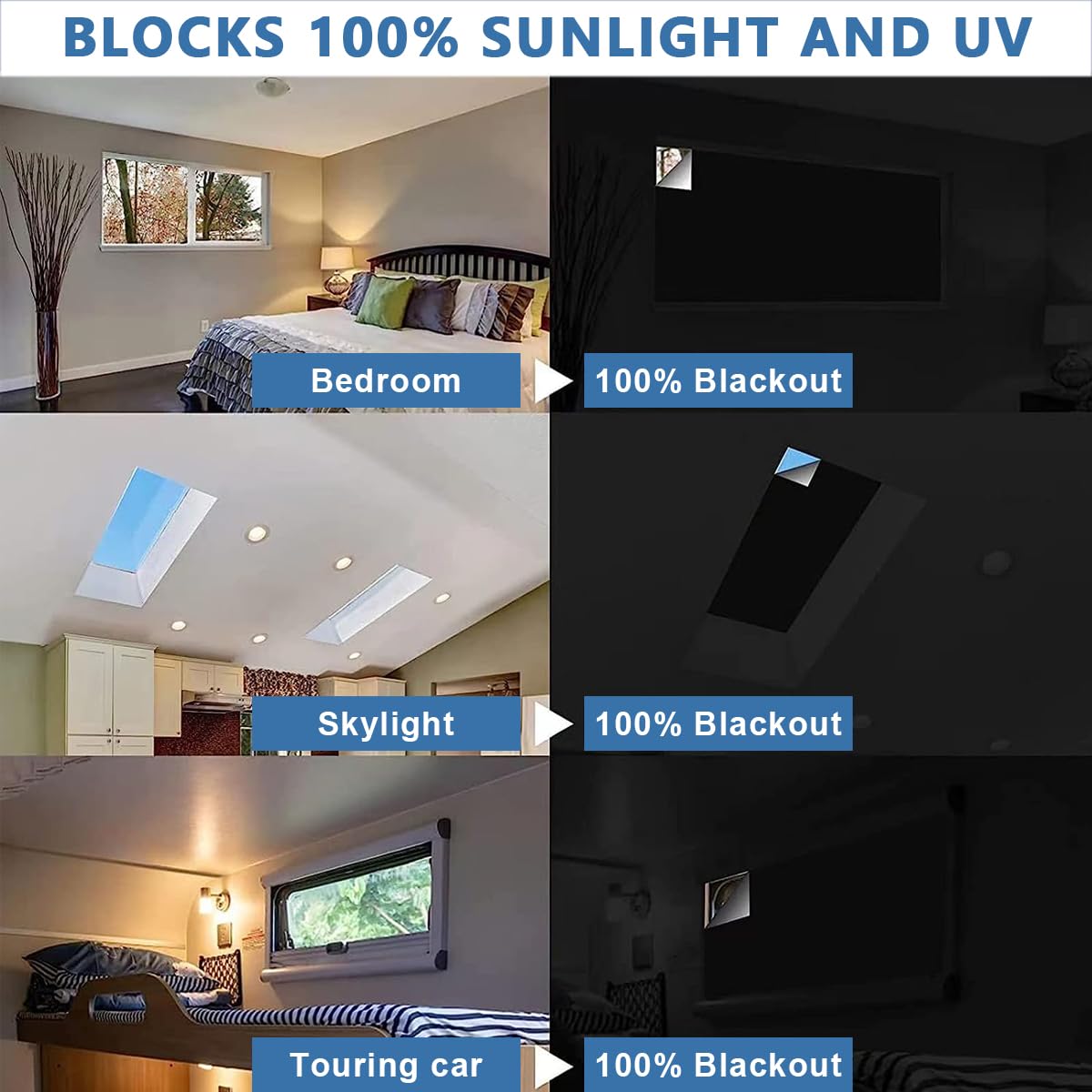 HASTHIP Portable Blackout Shades for Windows 118 x 57 in with Silver Coating | 100% Light and UV Blocking