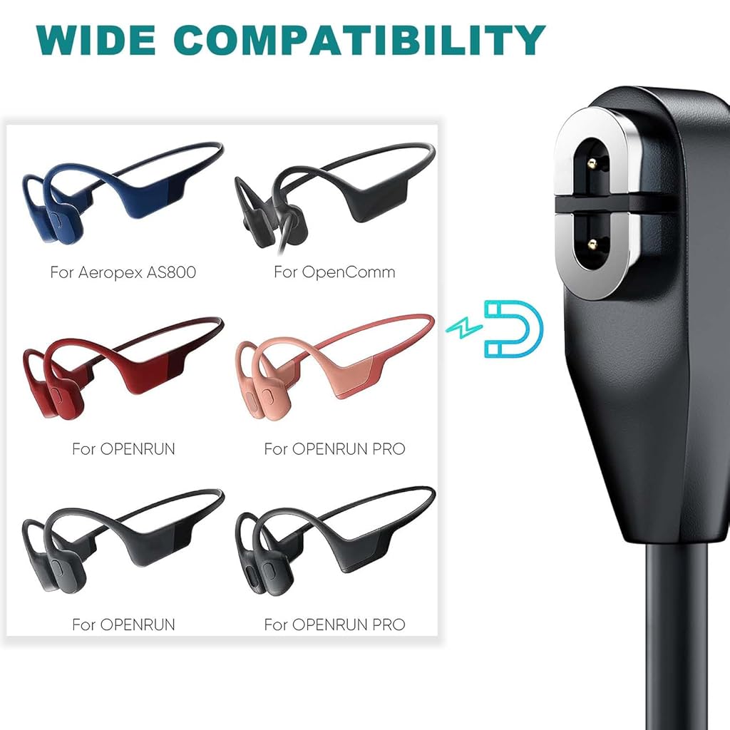 HASTHIP® Cable de Carga Magnético para Auriculares Shokz,Compatible con Aftershokz Aeropex AS800,OpenRun Pro OpenRun Mini OpenComm Conductor de Carga Rápida y Segura 3.3ft