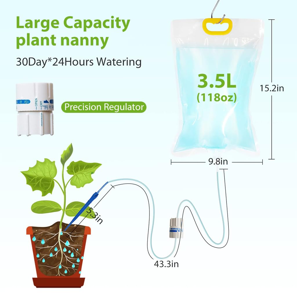 Drip Irrigation Kit for Garden Home Office with 3500ml Water Bag and Slow Release Control Valve Switch, Adjustable Self-Watering Devices for Pots Plant