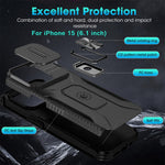 HASTHIP® Folding Phone Ring Grip & Sliding Camera Cover for iPhone 15, 6.1 Inch - Slim, Durable, Anti-Scratch, Shockproof Case with Kickstand - Multifunctional and Fashionable Design, Black