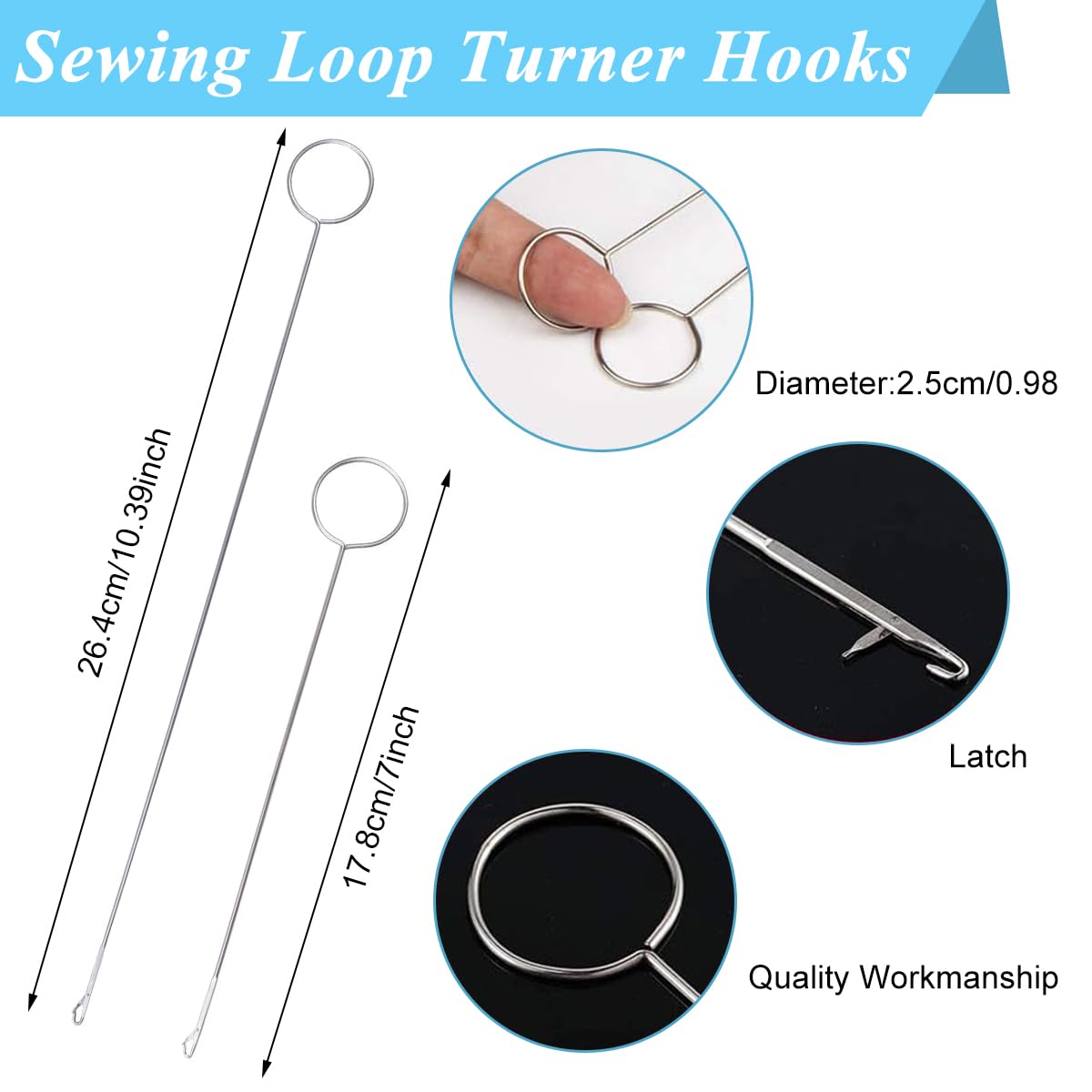 HASTHIP® 8 Pcs Sewing Loop Turner Hooks with Latch Drawstring Threader Tool Set for Handmade Sewing Tools Easy Rope Threader for Jackets Coats Pants