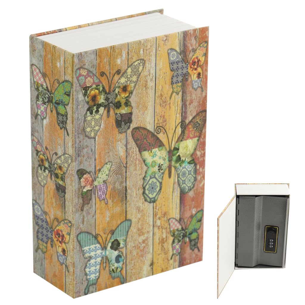 HASTHIP® Vintage Butterfly Metal Storage Box with Combination Lock, Safe Box Piggy Bank Office Personal Safe Box Diary Mini Lockerfor Cash Bills Piggy Bank Diary Office, 9.5"x6.2"x2.2"