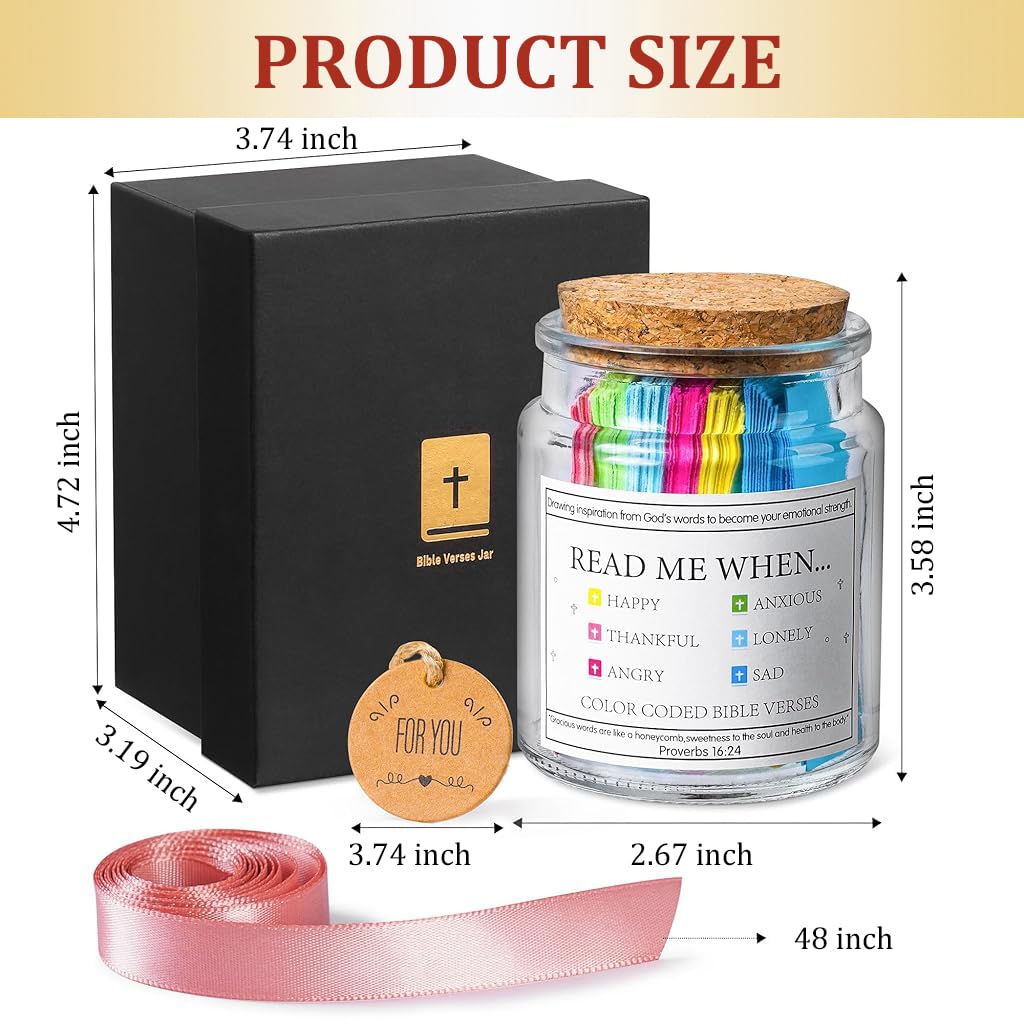 HASTHIP® Bible Verse Jar Inspirational Bible Verse Jar Bible Verse Notes Glass Jar with 90Pcs Color-codedBible Verses Notes Christian Gifts Birthday Gift
