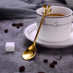 HASTHIP Coffee Spoon and Dessert Fork Set for Tea and Appetizers with Leaf Design | 4 Pcs 4.7 in Stainless Steel Gold Tableware