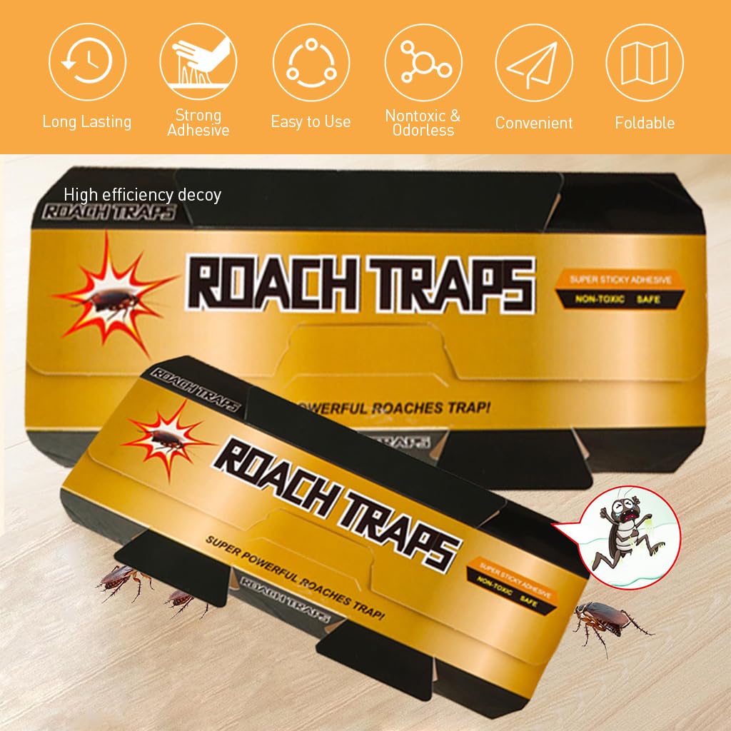 HASTHIP® 10pcs Cockroach Traps for Kitchen, Room, Office, Strong Adhesive Cockroach Killer, Pesticide Free Cockroach Repellent, Safe and Easy Cockroach Trap