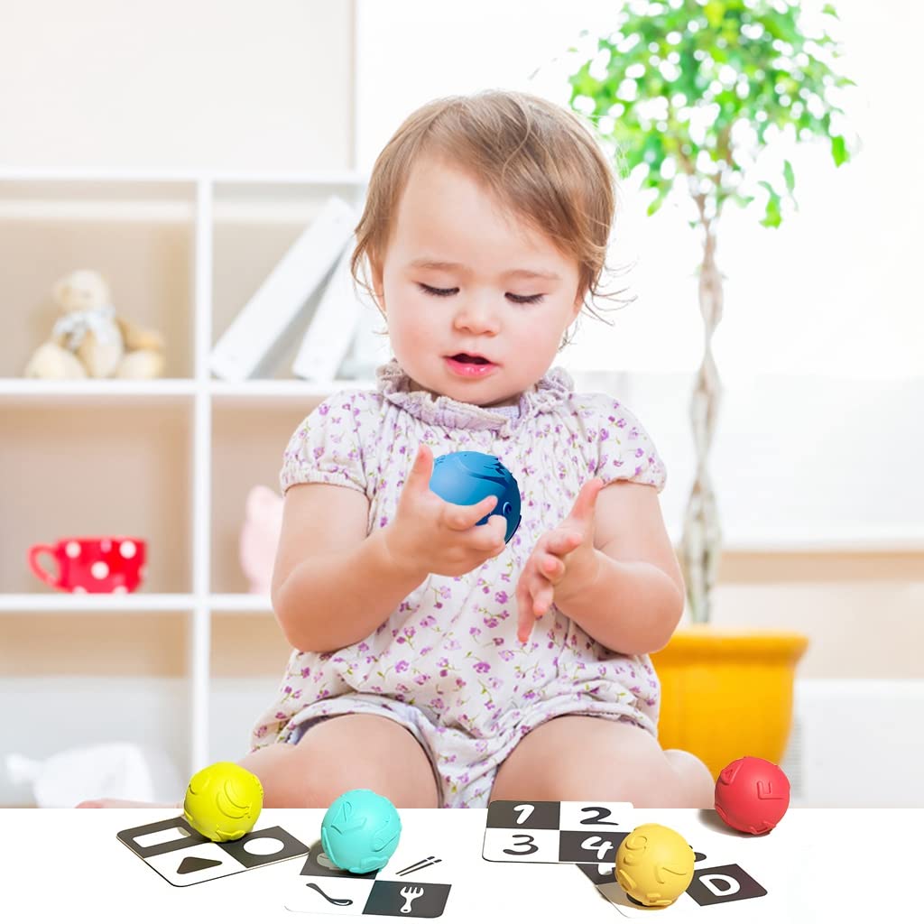 PATPAT® 6 Pcs Squeeze Ball Toys with Black and White Flash Card Bath Toy Color Ball Toy for Kids 3 to 12 Months for Toddlers Visual Development, High Contrast Cognitive Cards for 3-6 Months Toddler