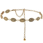 HASTHIP® Cinturón de Cadena para Mujer,Cinturón Metálico Ajustable Dorado Estilo Bohemio y Retro,Accesorio de Moda para Vestidos Jeans y Trajes Fiesta (63cm+50cm)
