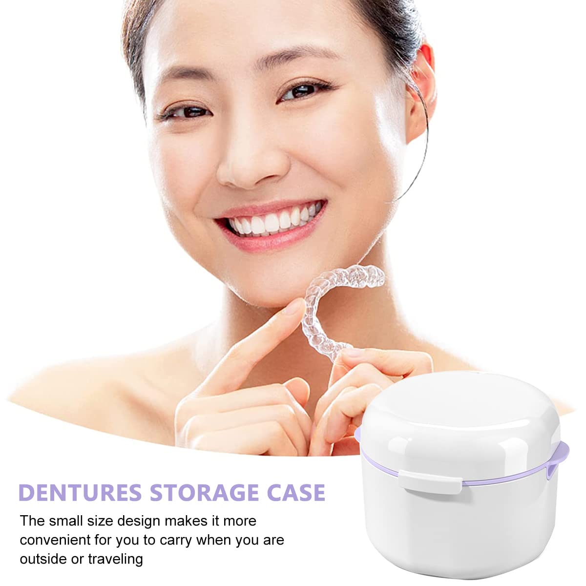 HASTHIP Denture Case for Travel with Double Layer Strainer Basket 8.8×9.6×7 cm White | Medical Grade PP Storage Cup