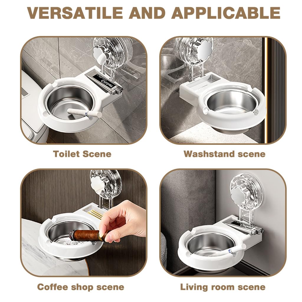 HASTHIP Wall Smoke Ashtray for Bathroom with Suction Cup Mount and Removable Stainless Steel Bowl