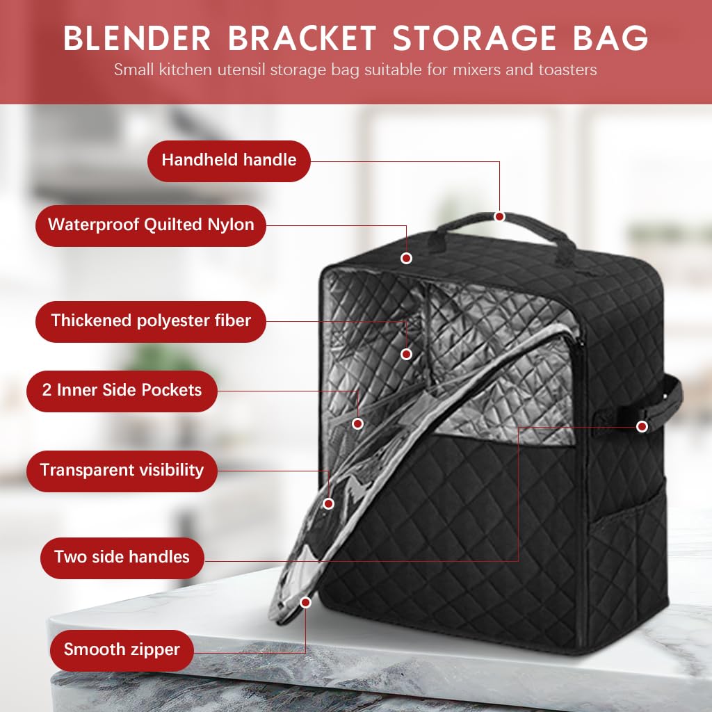HASTHIP® Storage Bag for KitchenAid 5/4.5 Quart Blender Stand Storage Bag with Handles & Pockets Waterproof Dust Proof Small Kitchen Appliance Organizer Bag for Blender, Toaster, 36x23x38cm
