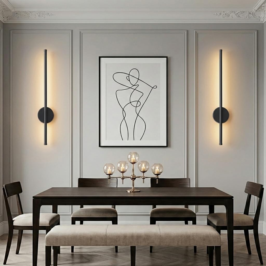 HASTHIP® 3-Color LED Wall Sconce 23.6in Luxury Golden Finish Modern Wall Stick Light Set, Dimmable Wall Lamp with Remote & Touch Control, USB Rechargeable Wall Lamp