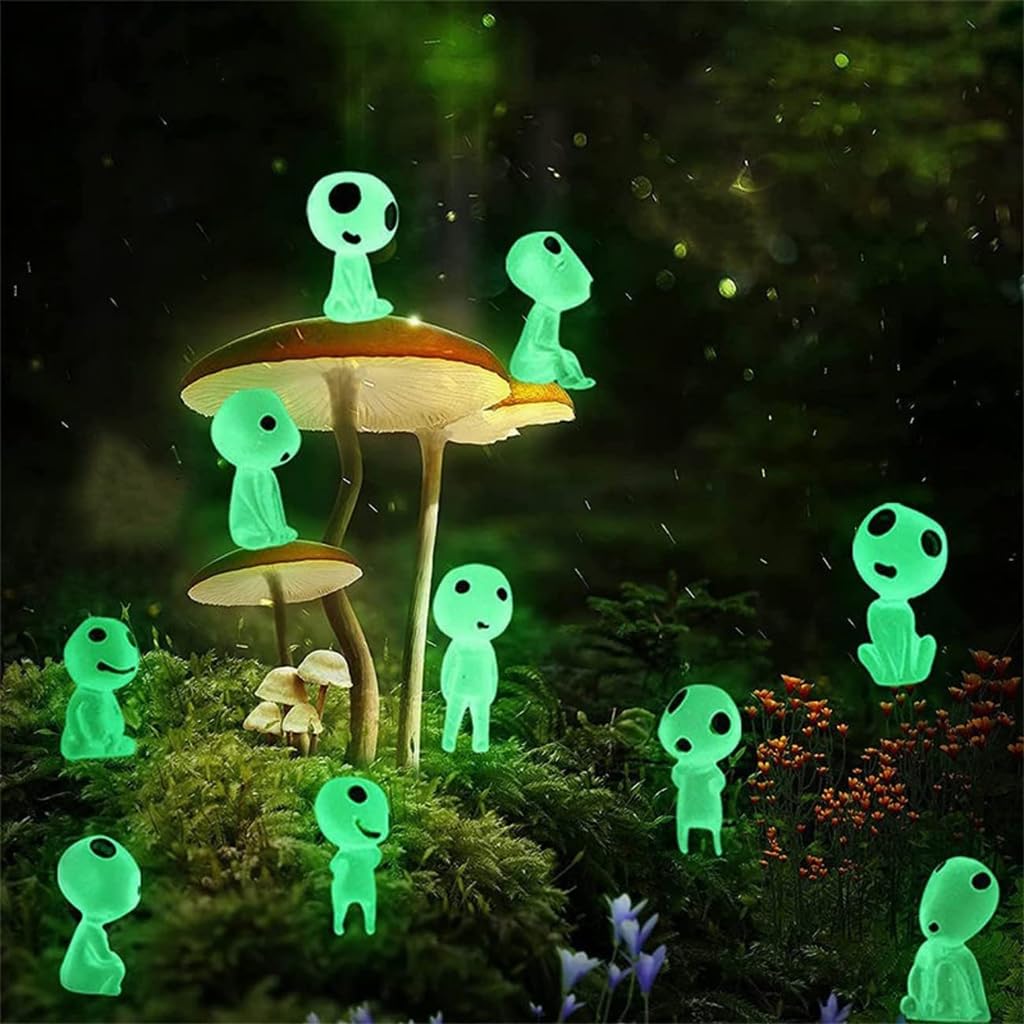 HASTHIP Glowing Mini Alien Figurines for Planters and Terrariums with Luminescent PVC | 10 Pcs Set