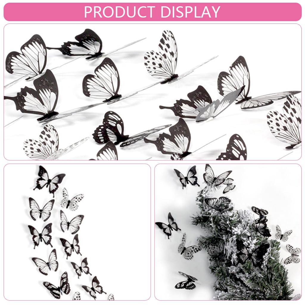 HASTHIP Butterfly Wall Stickers for Home Decor featuring 3D Effect and 36Pcs PVC Set | Black and White
